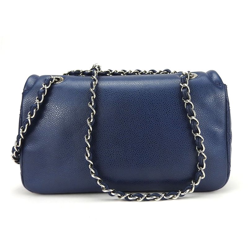 Chanel Shoulder Bag Quilted Caviar Leather Navy Silver Hardware Decacoco W Chain — view 3