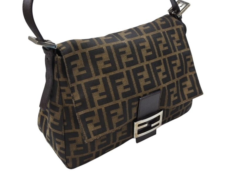 Fendi Mamma Baguette Shoulder Bag Zucca Pattern Cotton Canvas Brown Silver — view 4