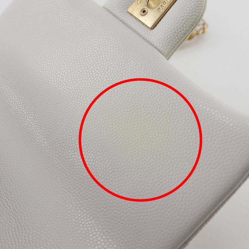 Chanel Quilted Flap Shoulder Chain Caviar Leather White — view 7