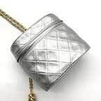 Chanel CC Logo Quilted Chain Shoulder Bag with Fringe Vanity Silver Leather — view 2