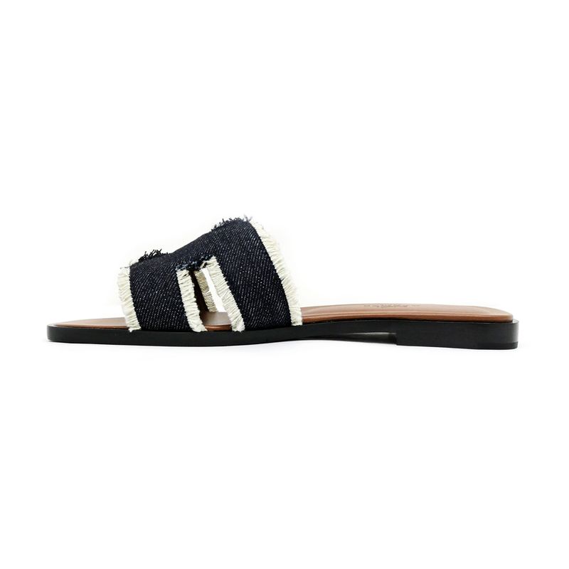 Hermes Oran Fringe BL Denim Navy Brown 36 Sandals Shoes — view 3
