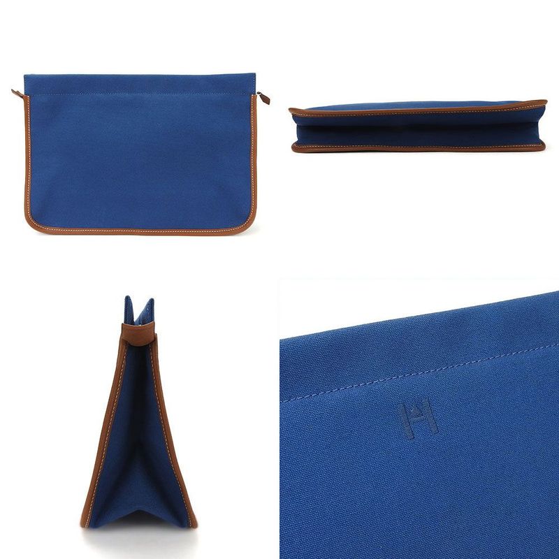 Hermes Clutch Bag Canvas Leather Navy Brown Everyday Use — view 3